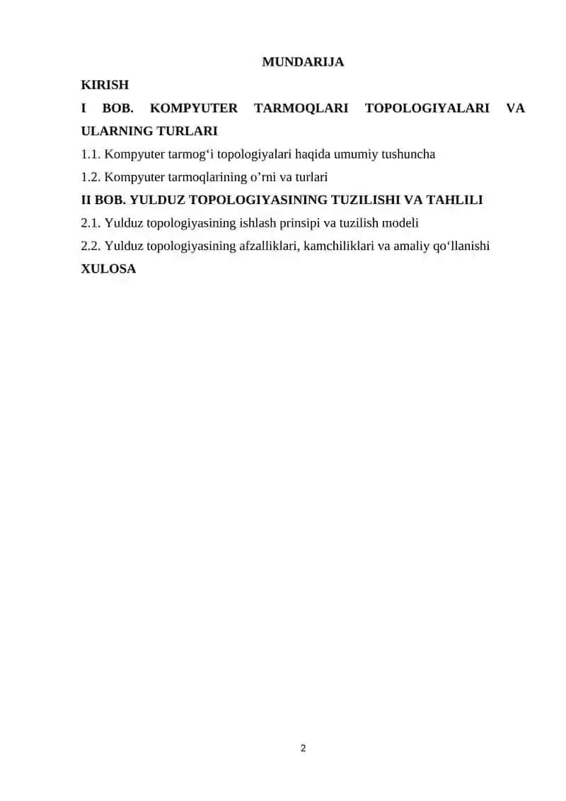Yulduzli topologiya tahlili 2
