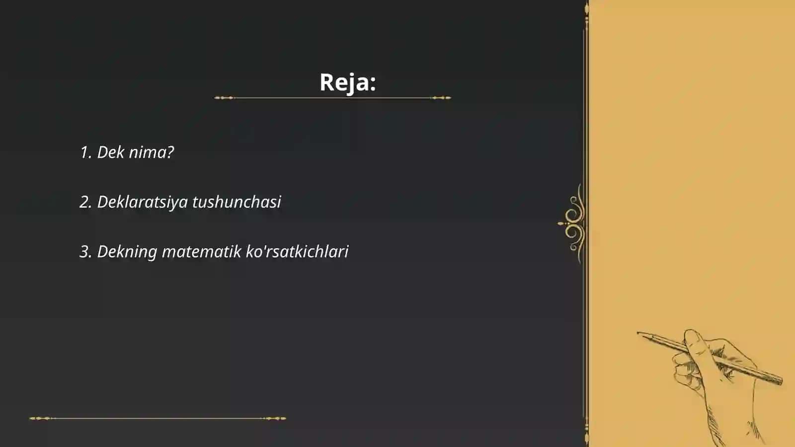 Dek nima va uni ustida bajariladigan amallar va amaliyotda qoʼllanilishi 2