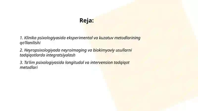 Zamonaviy psixologiya tarmoqlarida tadqiqot metodlarining qoʻllanishi 2