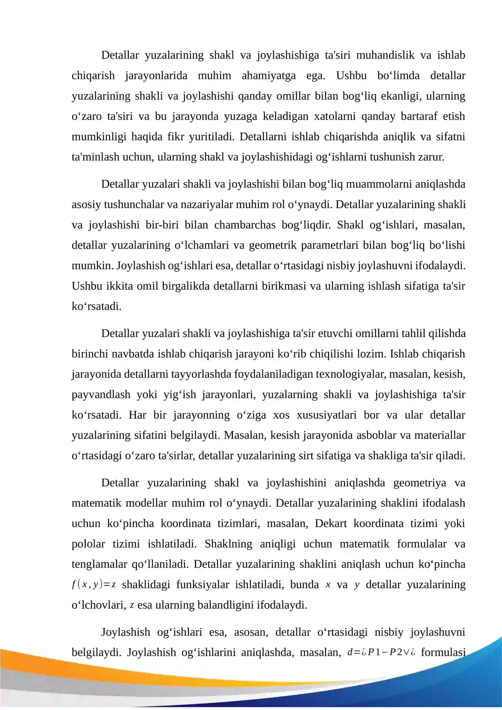 Detallar yuzalarini shakldan, joylashishdan ogʻishlari 2