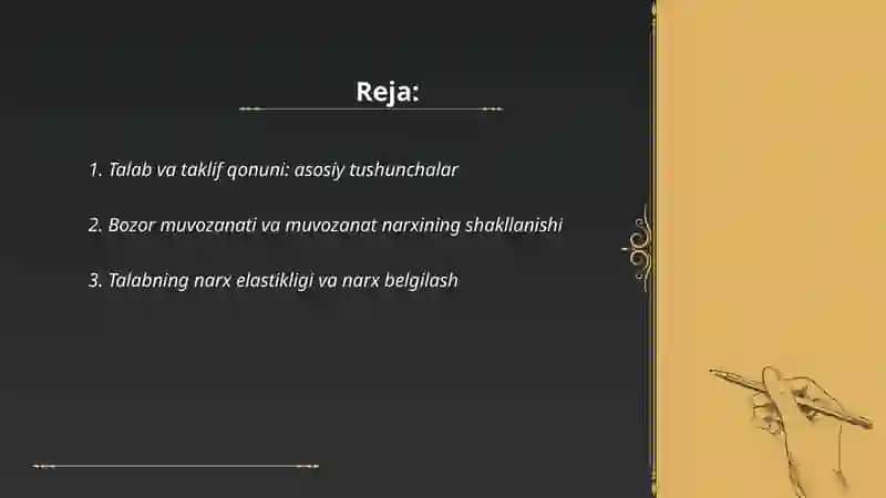 Talab va taklif qonuniga ko’ra narx belgilash usullari 2