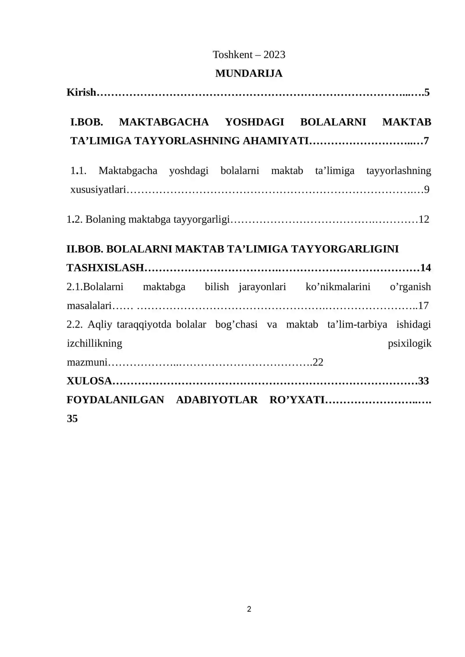 Kurs ishi: Bolalarning maktabga ruhiy tayyorgarligi ahamiyati 2