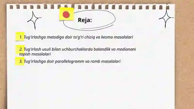 Tug'irlashga metodiga doir geometrik masalalar 2
