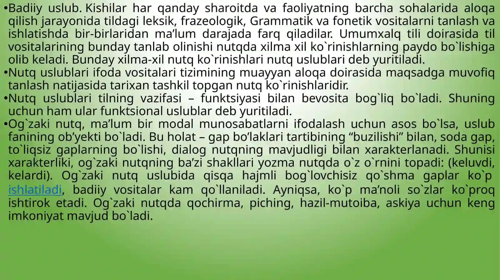 Nutqning sofligi, boyligi, jo'yaliligi, ifodaliligi. Nutq texnikasi 2