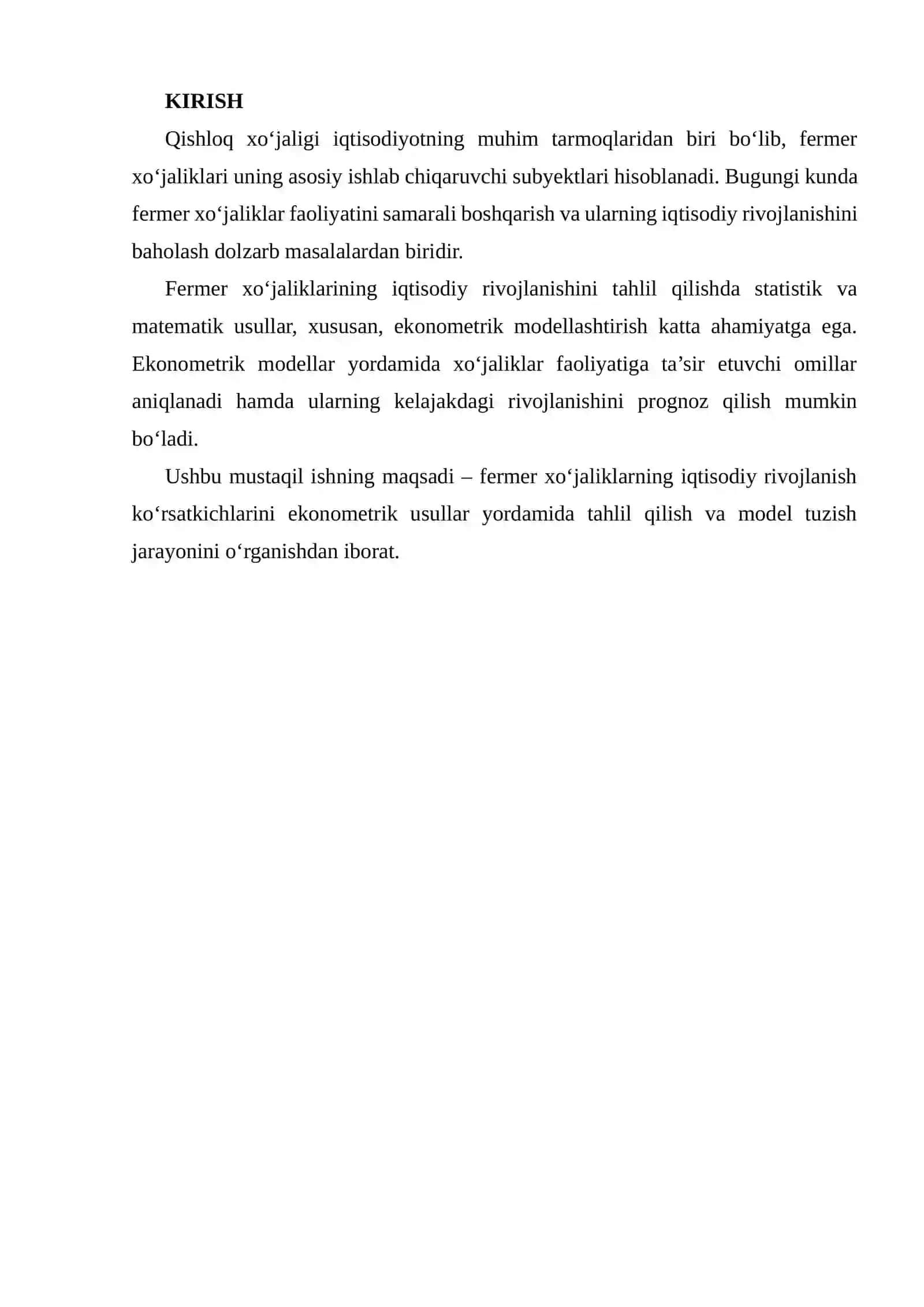 Fermer xo‘jaliklarning iqtisodiy rivojlanish ko‘rsatkichlarini ekonometrik modellashtirish 2