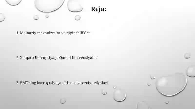 Korruptsiyaga qarshi kurashish bo'yicha xalqaro qonunlar va qarorlar 2