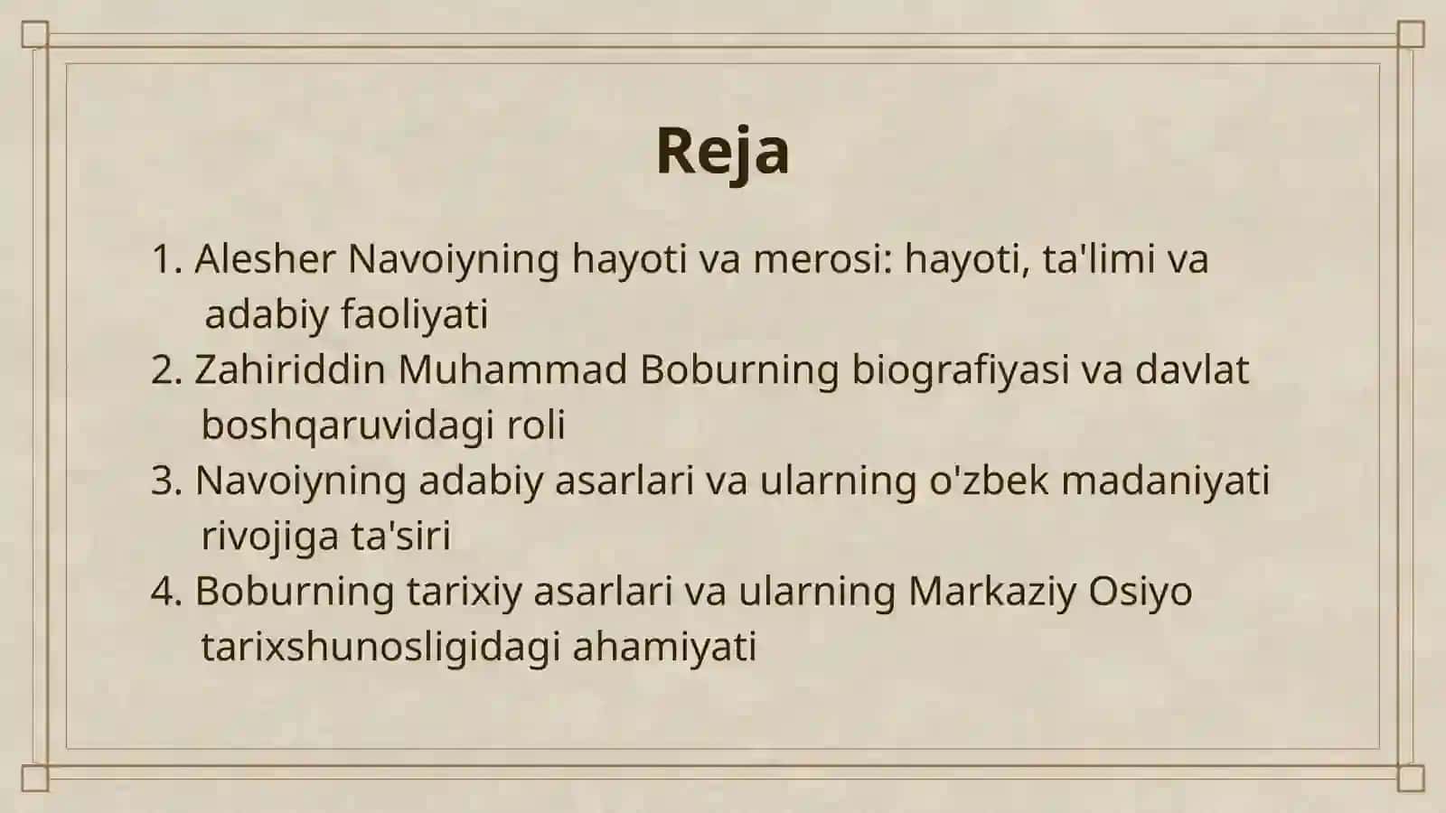 ALESHER NAVOIY VA ZAHIRIDDIN MUHAMMAD BOBURNING HAYOTI VA IJODI 2