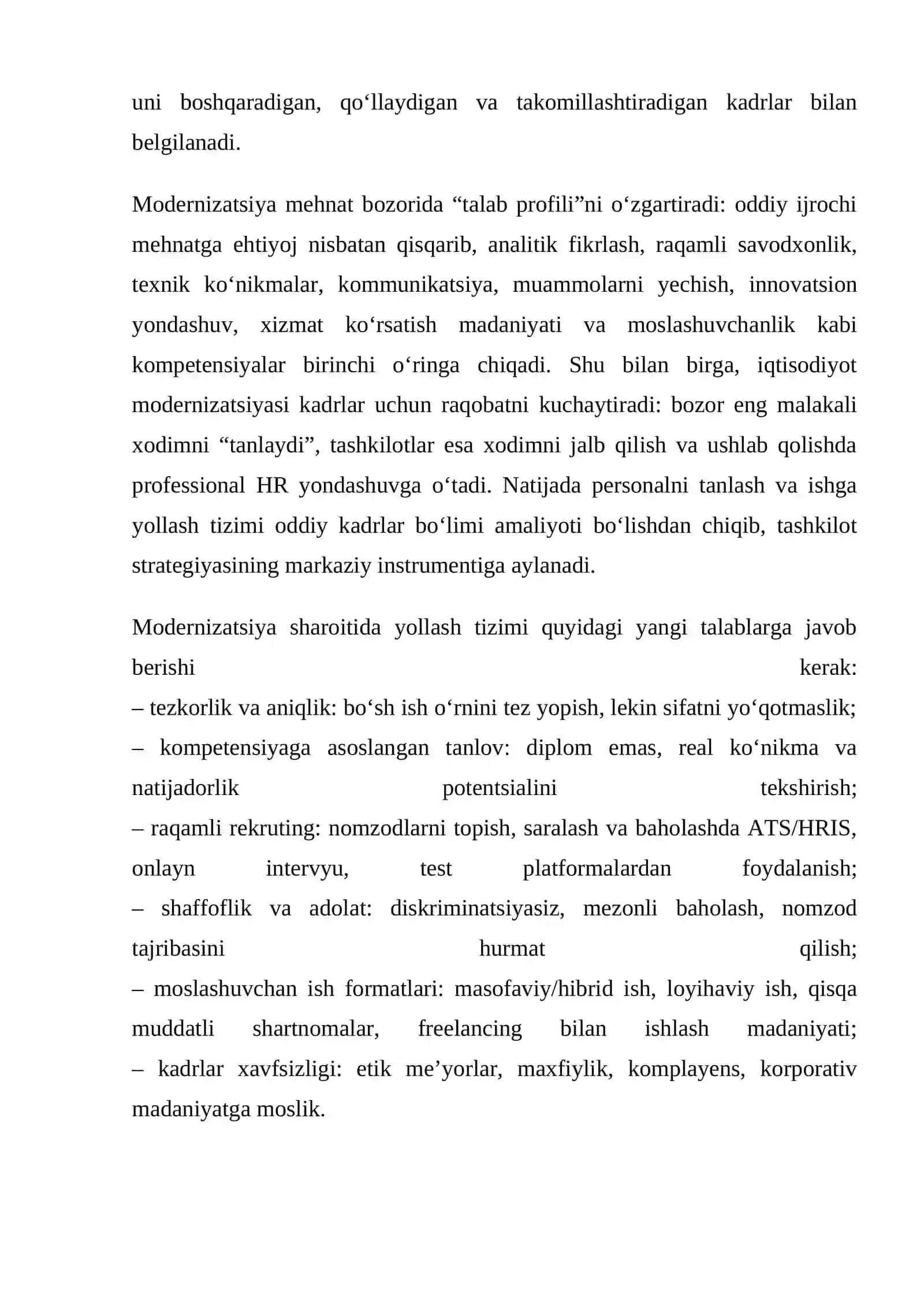 Iqtisodiyotni modernizatsiyalash sharoitida personalni tanlash va ishga yollash tizimi 2