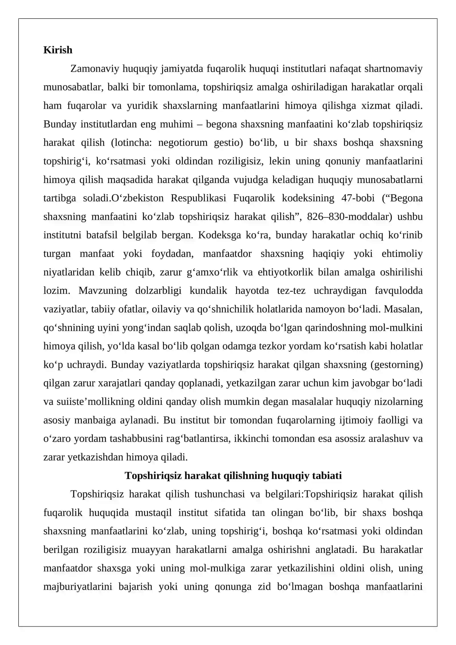 Topshiriqsiz harakat qilishda xarajatlarni qoplash va javobgarlik masalalari 2