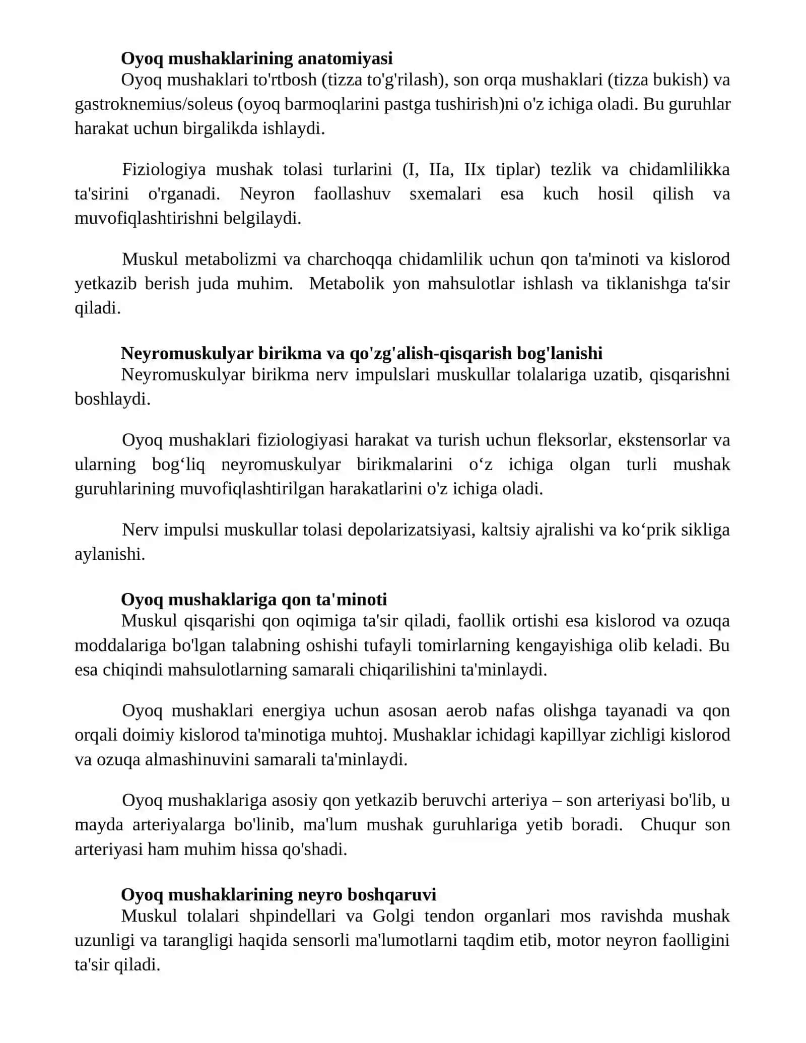 Oyoq muskullarining fiziologiyasi 2