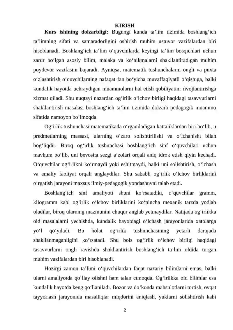 Boshlang'ich sinf o'quvchilarida og'irlik o'lchov birligi haqidagi tasavvurlarni shakllantirish 2