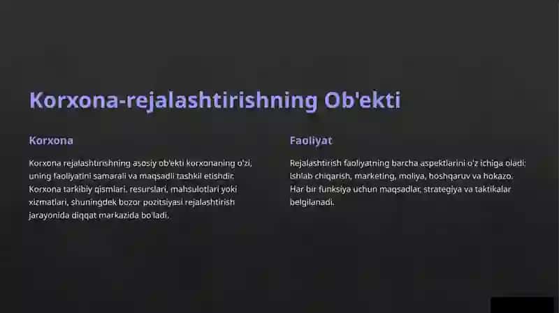 Korxona faoliyatida biznes rejalashtirish 2
