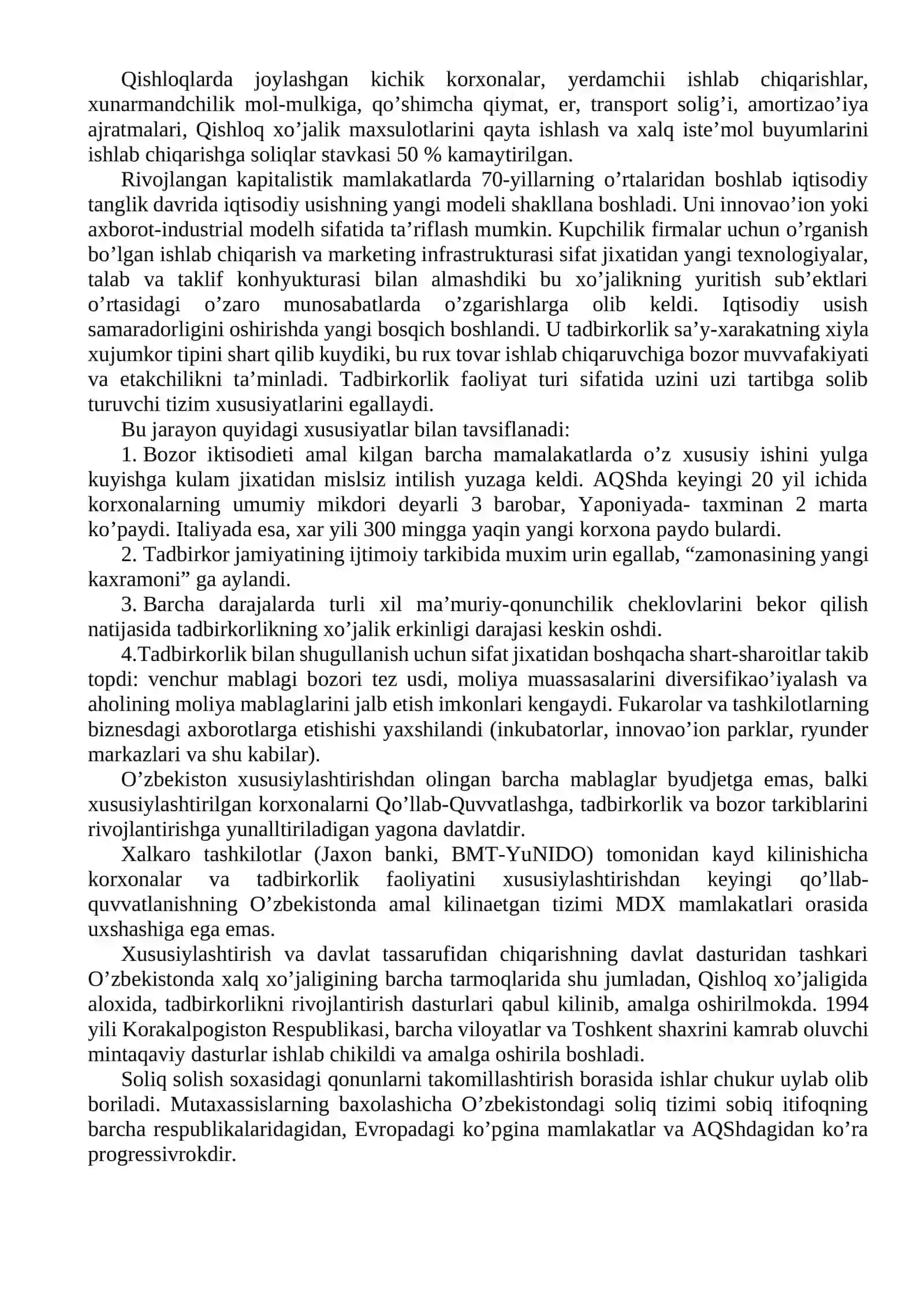 Tadbirkorlikning davlat tomonidan qo’llab-quvvatlanishi va boshqarilishi 2
