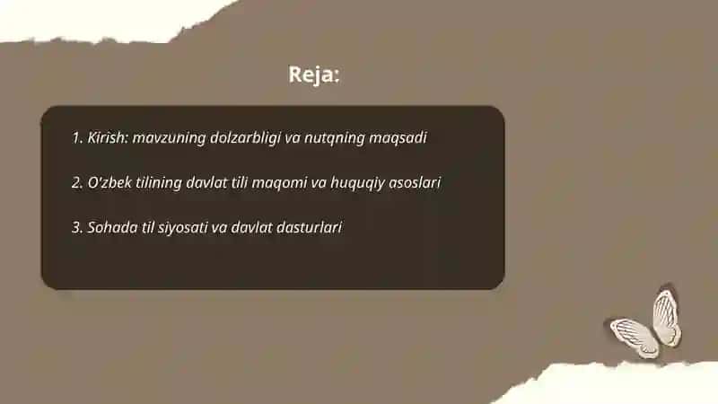 Sohada o'zbek tilining qo'llanilishi yuzasidan taqdimoq nutqi tayorlash 2