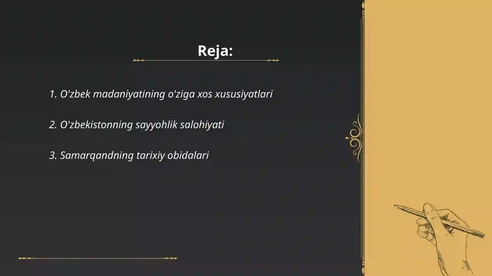 Mavzu: O'zbek madaniyatining o'ziga xos xususiyatlari 2