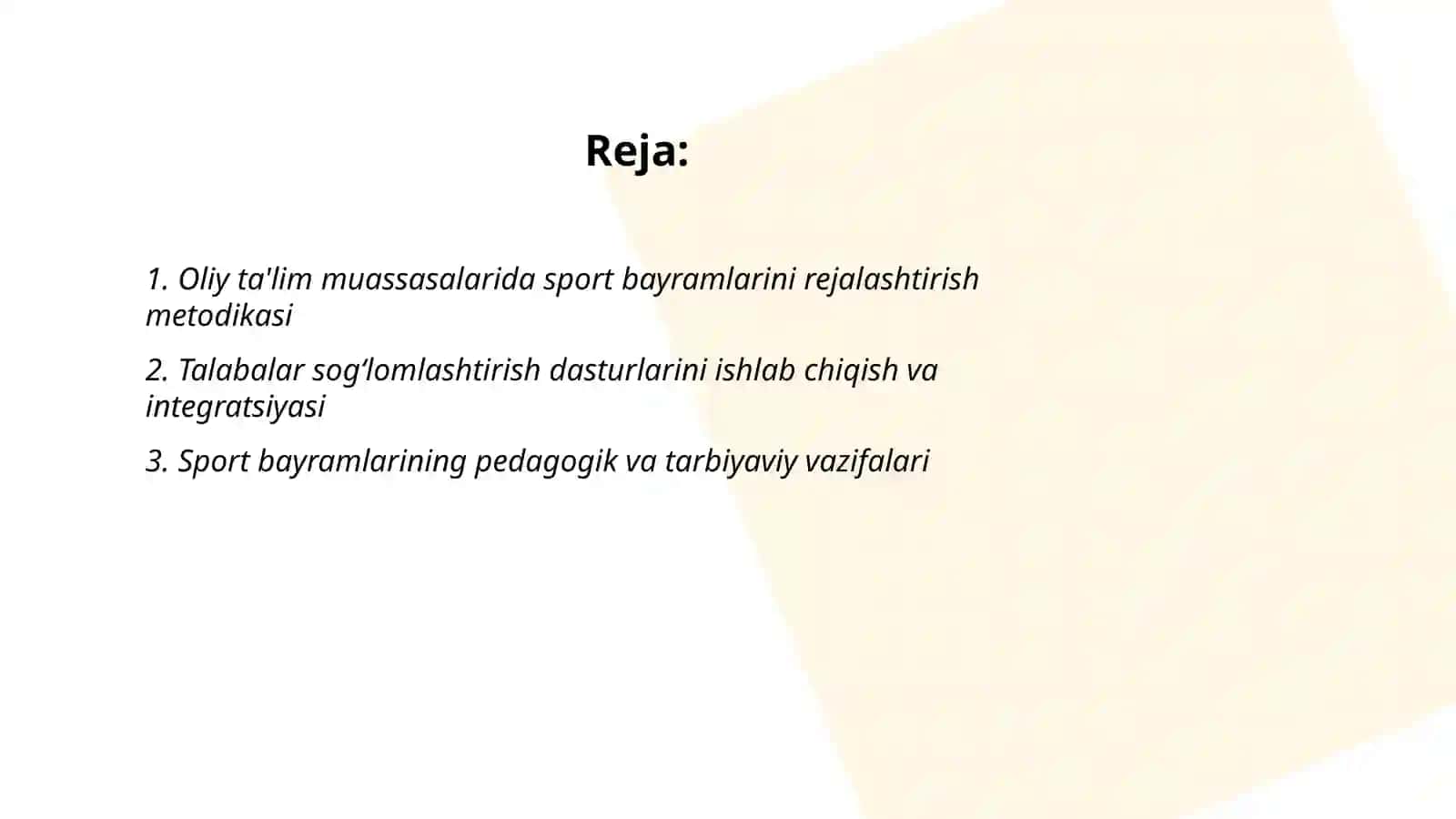 Talabalar sport bayramlari va sog‘lomlashtirish tadbirlarini tashkil etish va о‘tkazish metodikasi 2