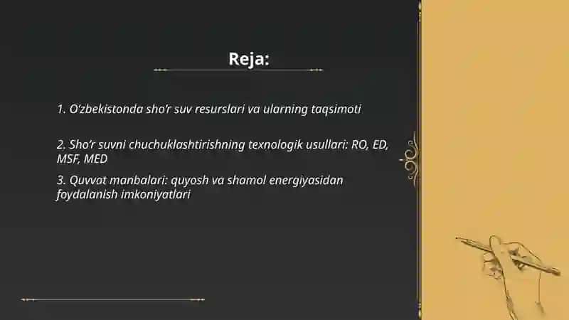 O’zbekiston sharoitda sho’r suvlarni chuchuklashtirish g’oyasini yaratish 2