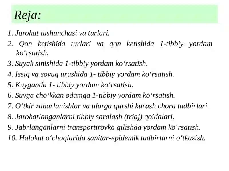 Favqulodda vaziyatlar davrasi birlamchi tibbiy yordam ko'rsatish asoslari 2