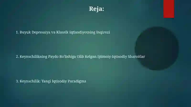 Keyns talimotiga turtki bolgan shart sharoitlar test 10 ta 2