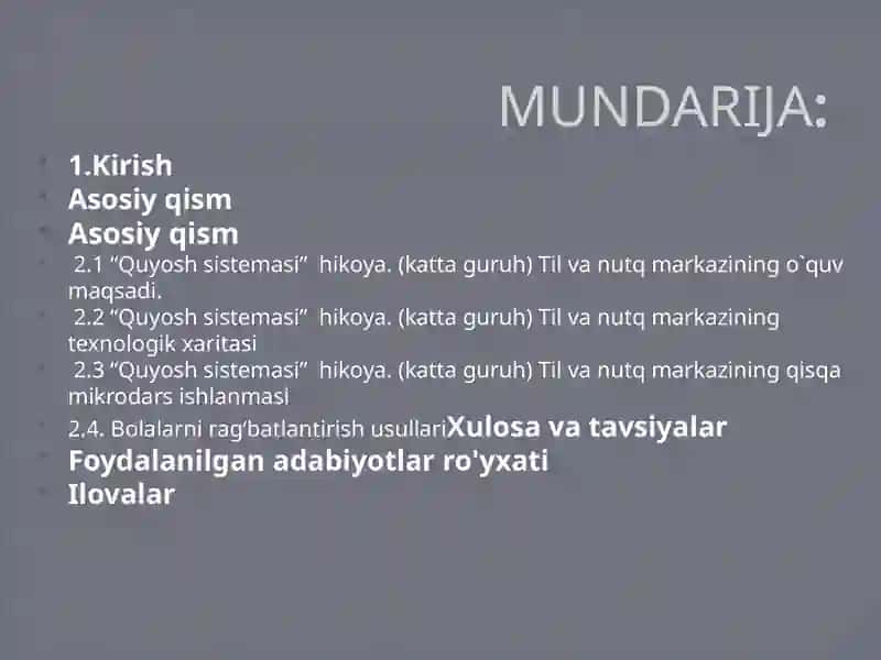 “Quyosh sistemasi”  hikoya. (katta guruh) Til va nutq markazi 2