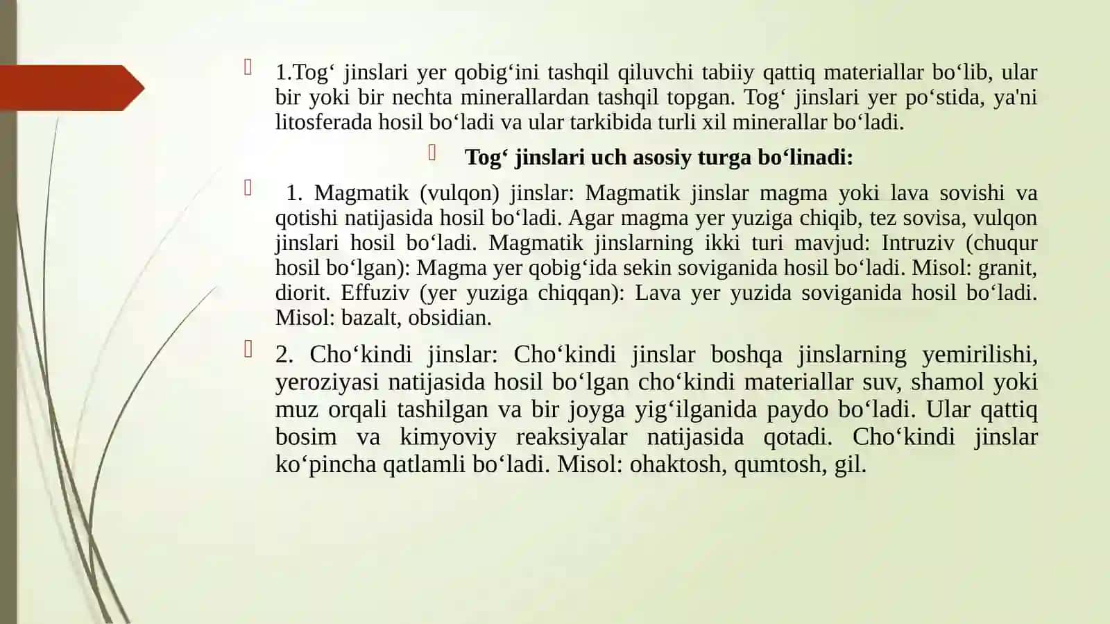Tog’jinslarining fizik, texnik xususiyatlari haqida Ma’lumot 2