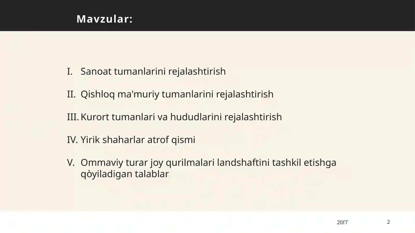Shaharsozlik va landshaft fanidan tayyorlagan taqdimoti 2