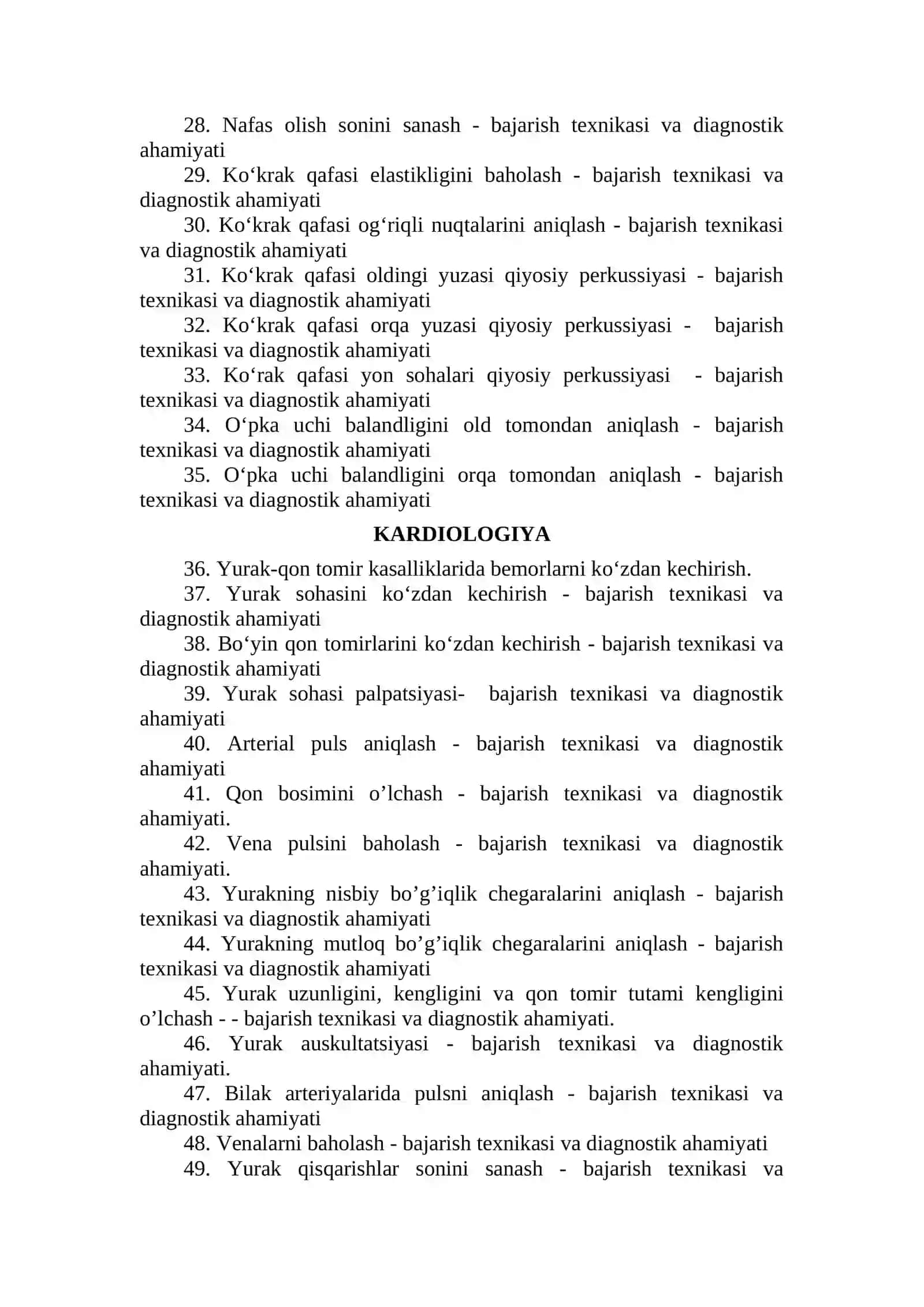 ICHKI KASALLIKLAR PROPEDEVTIKASI FANIDAN AMALIY KO‘NIKMALAR RO‘YXATI 2