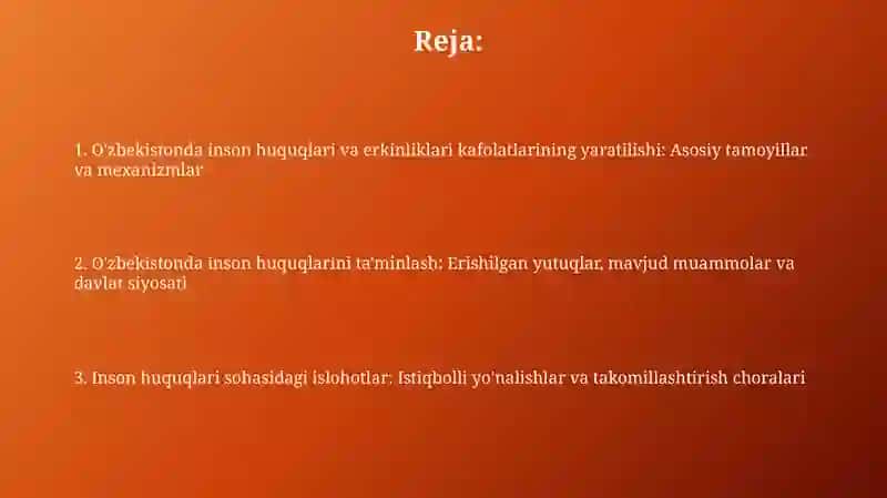 O'zbekistonda inson huquqlari va erkinliklari kafolatining yaratilishi 2