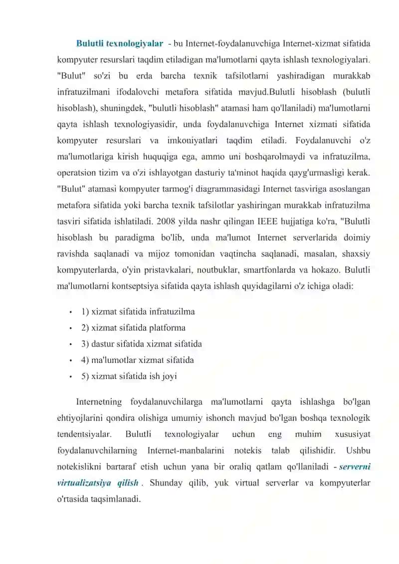 Bulutli texnologiyalar va ularni o’quv jarayoniga qo’llash 2