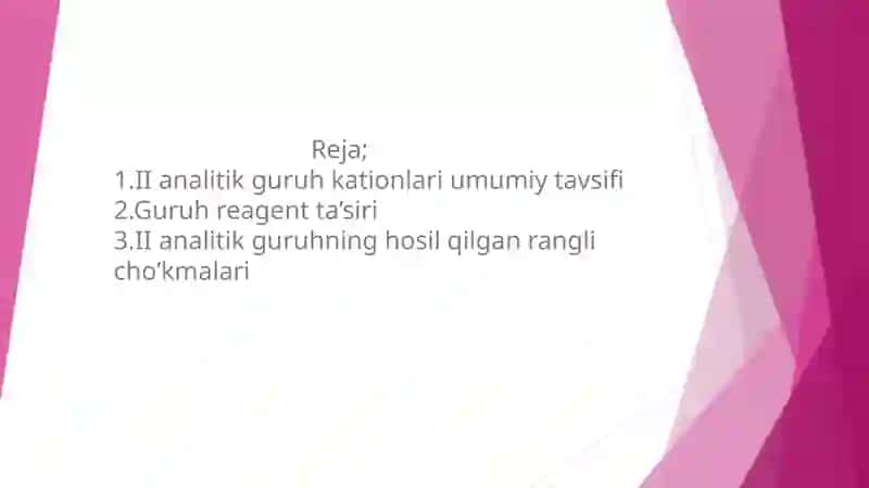 II analitik guruh kationlarining umumiy tavsifi va guruh reagent ta'siri 2