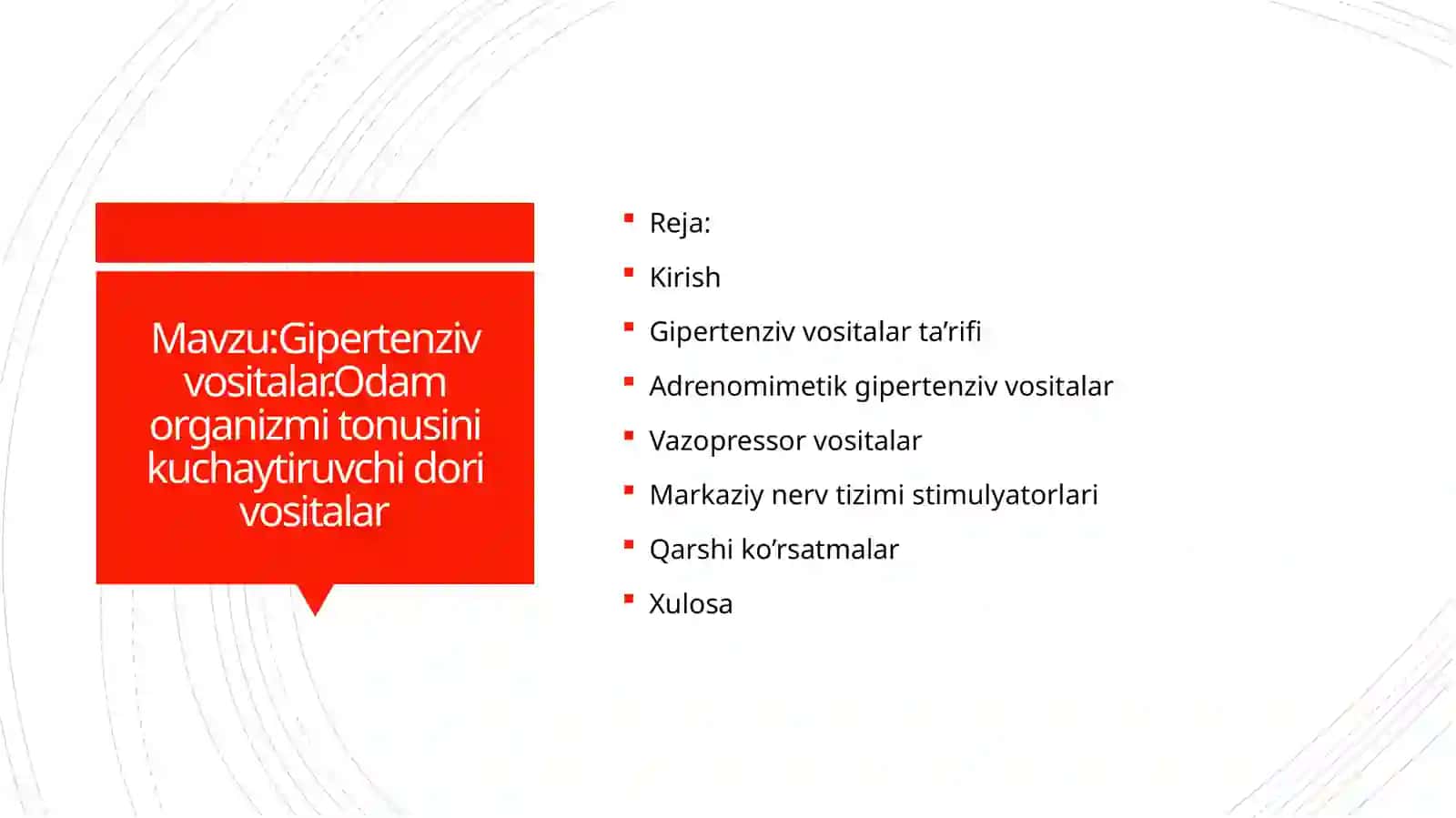 Gipertenziv vositalar.Odam organizmi tonusini kuchaytiruvchi dori vositalar 2