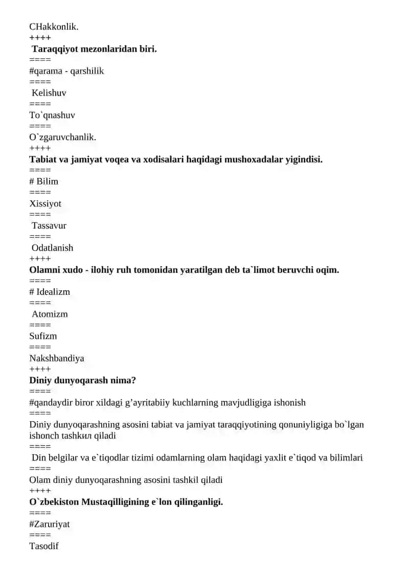 Falsafa fanidan test savollari 2