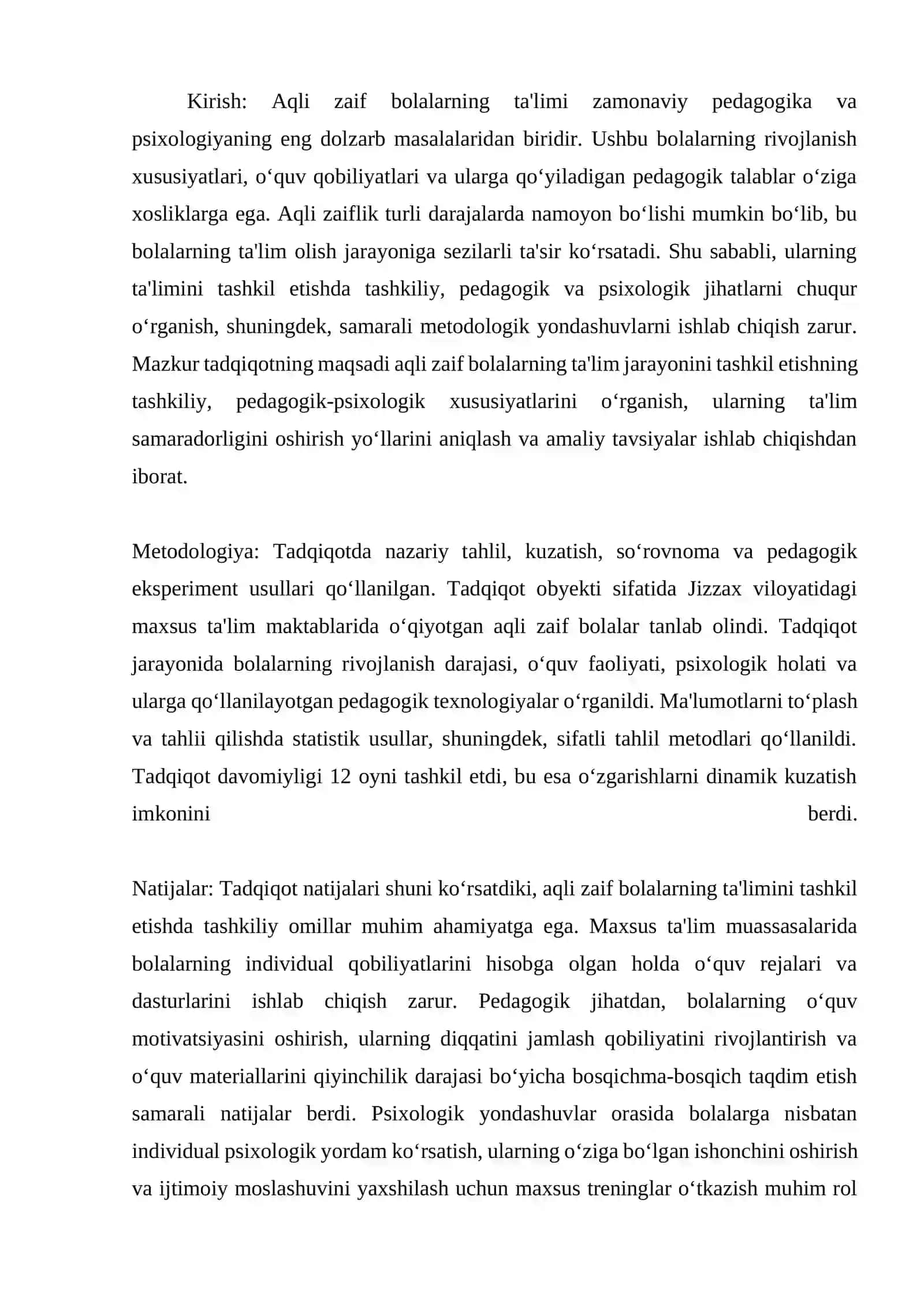 АКЛИ ЗАИФ БОЛАЛАР ТАЪЛИМИНИ ТАШКИЛ ЭТИШНИНГ ТАШКИЛИЙ, ПЕДАГОГИК-ПСИХОЛОГИК ХУСУСИЯТЛАРИ 2
