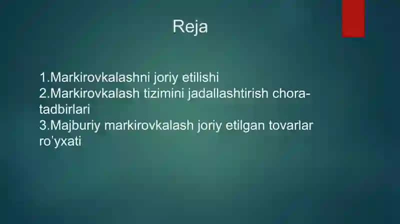idenfikatsiya qilish yo’li bilan majbur raqamli Markirovkalash joriy etilgan tovar ro’yxati 2