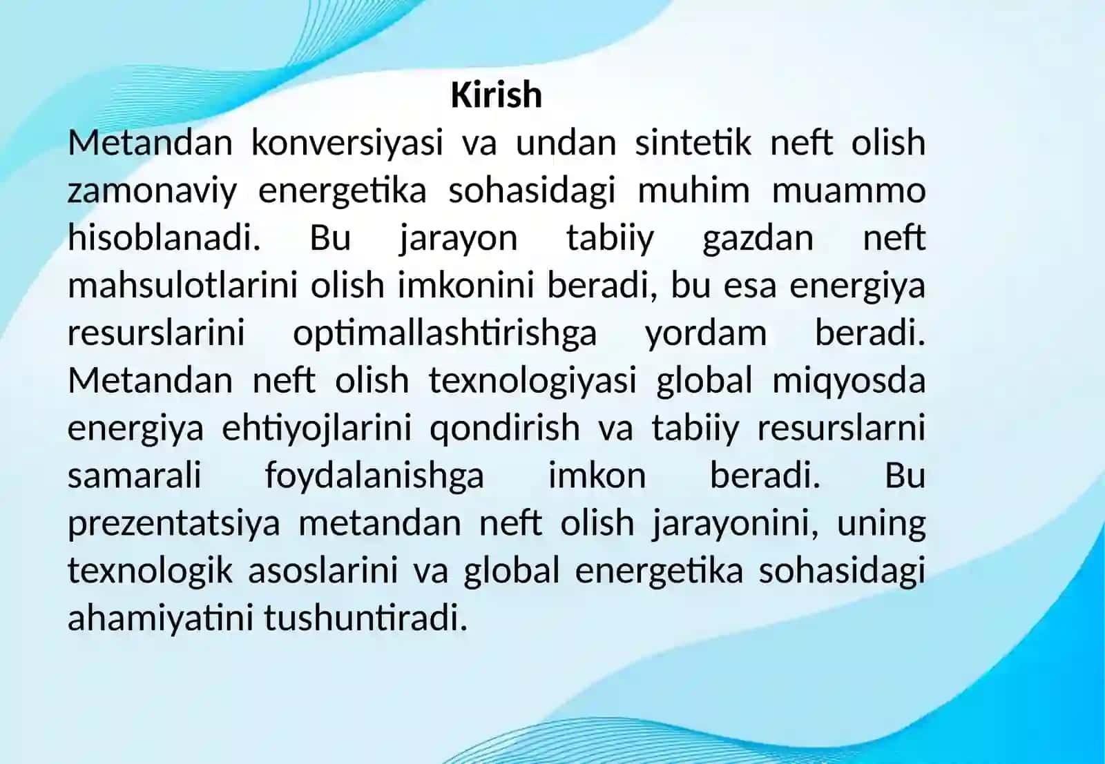 Metandan konversiyasi va undan sintetik neft olish 2