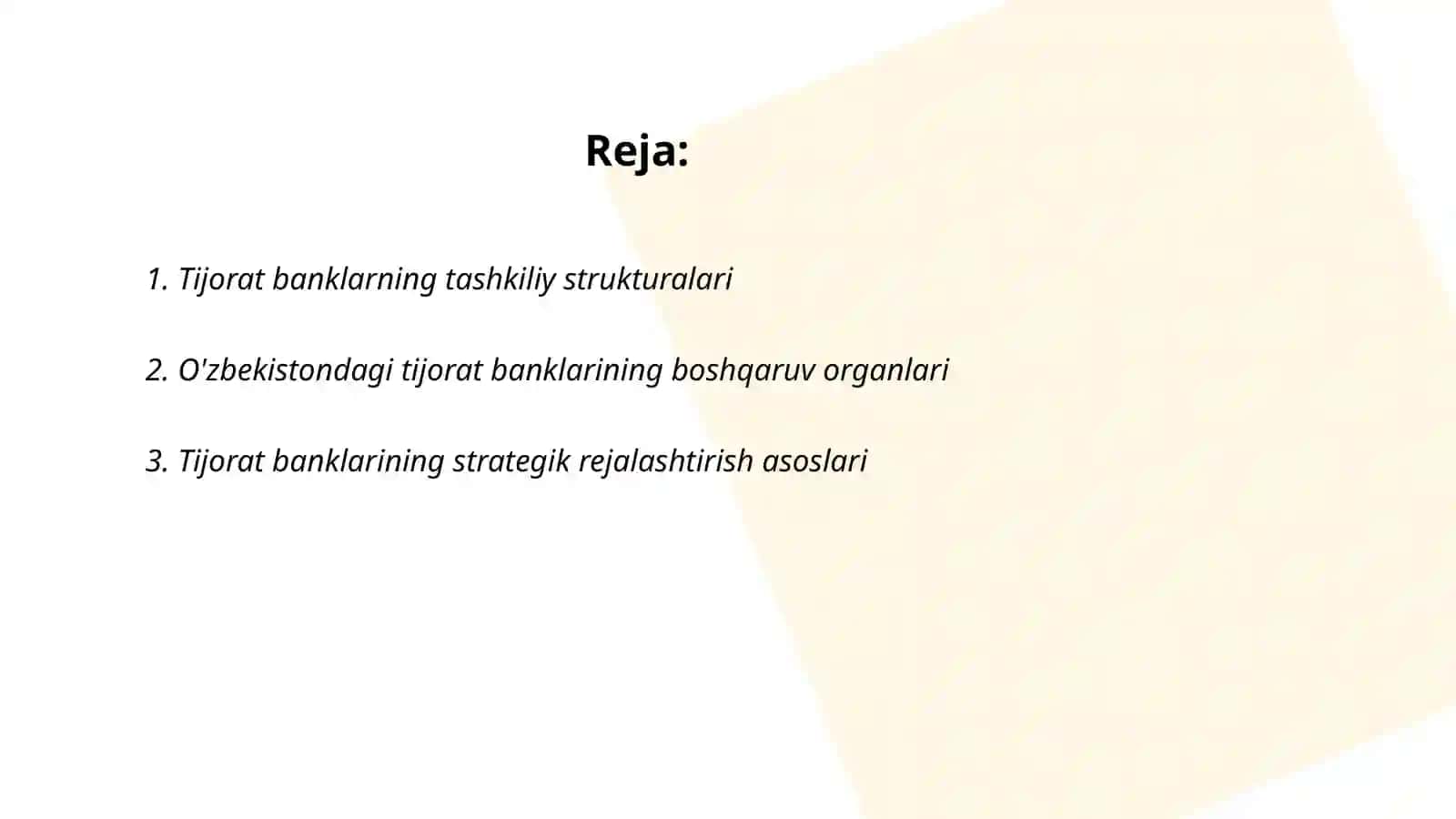 Tijorat banklarning tashkiliy tuzilishi va banklar faoliyatini boshqarish asoslari 2