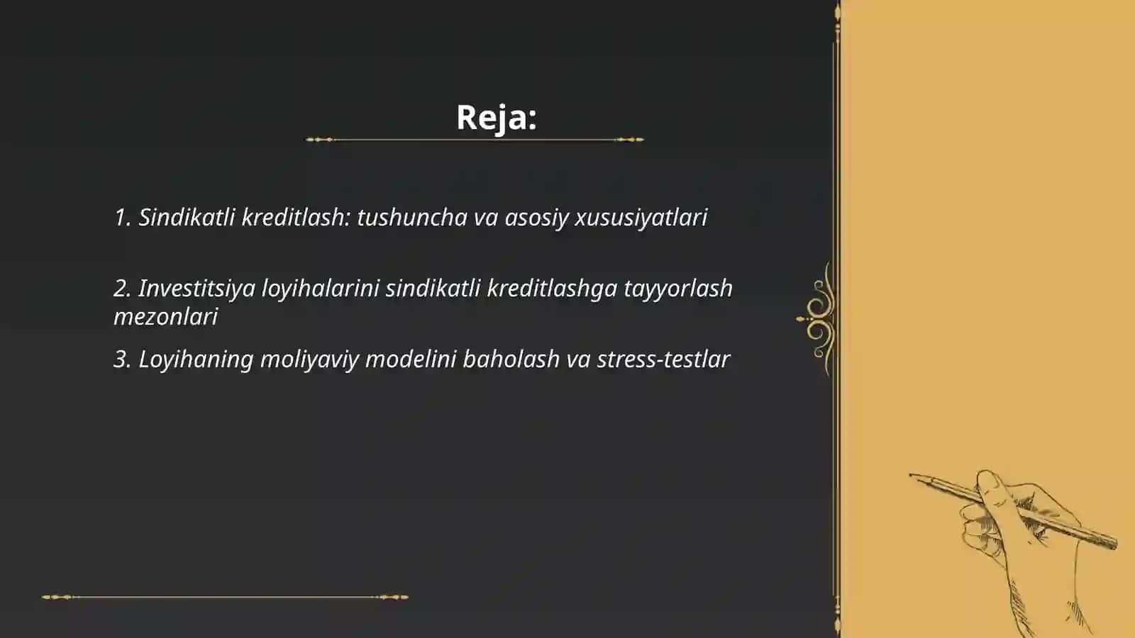 Investitsiya loyihasini sindikatli kreditlashning o'ziga xos xususiyatlari 2