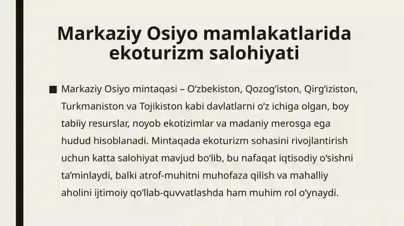 Markaziy Osiyo mamlakatlarida ekoturizm salohiyati 2