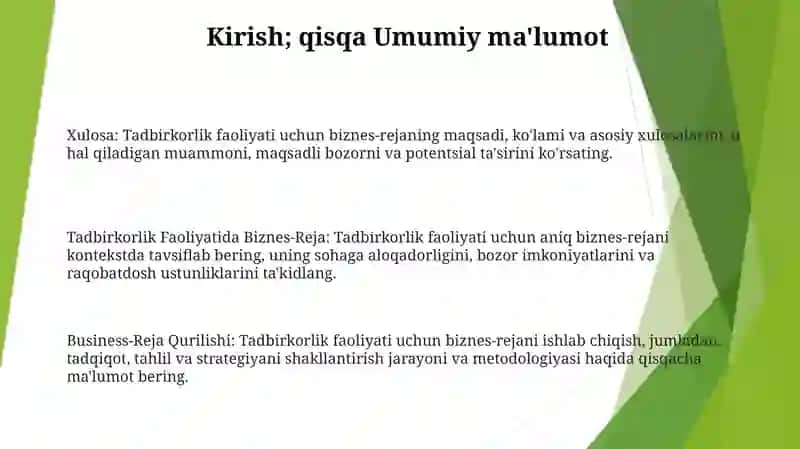 Tadbirkorlik Faoliyatida Biznes-Reja 2