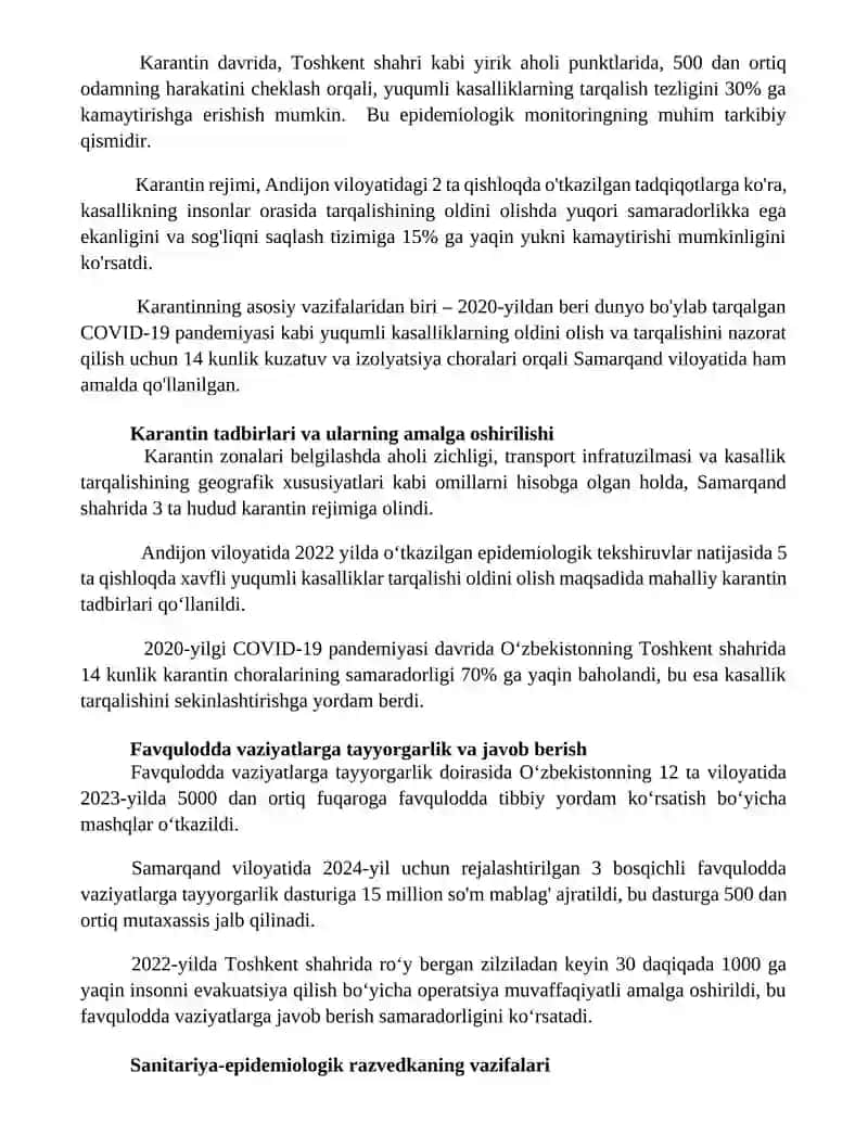 KarantinSanitar-epidemiologik razvedka, uning vazifalari, o'tkazish tartibi 2