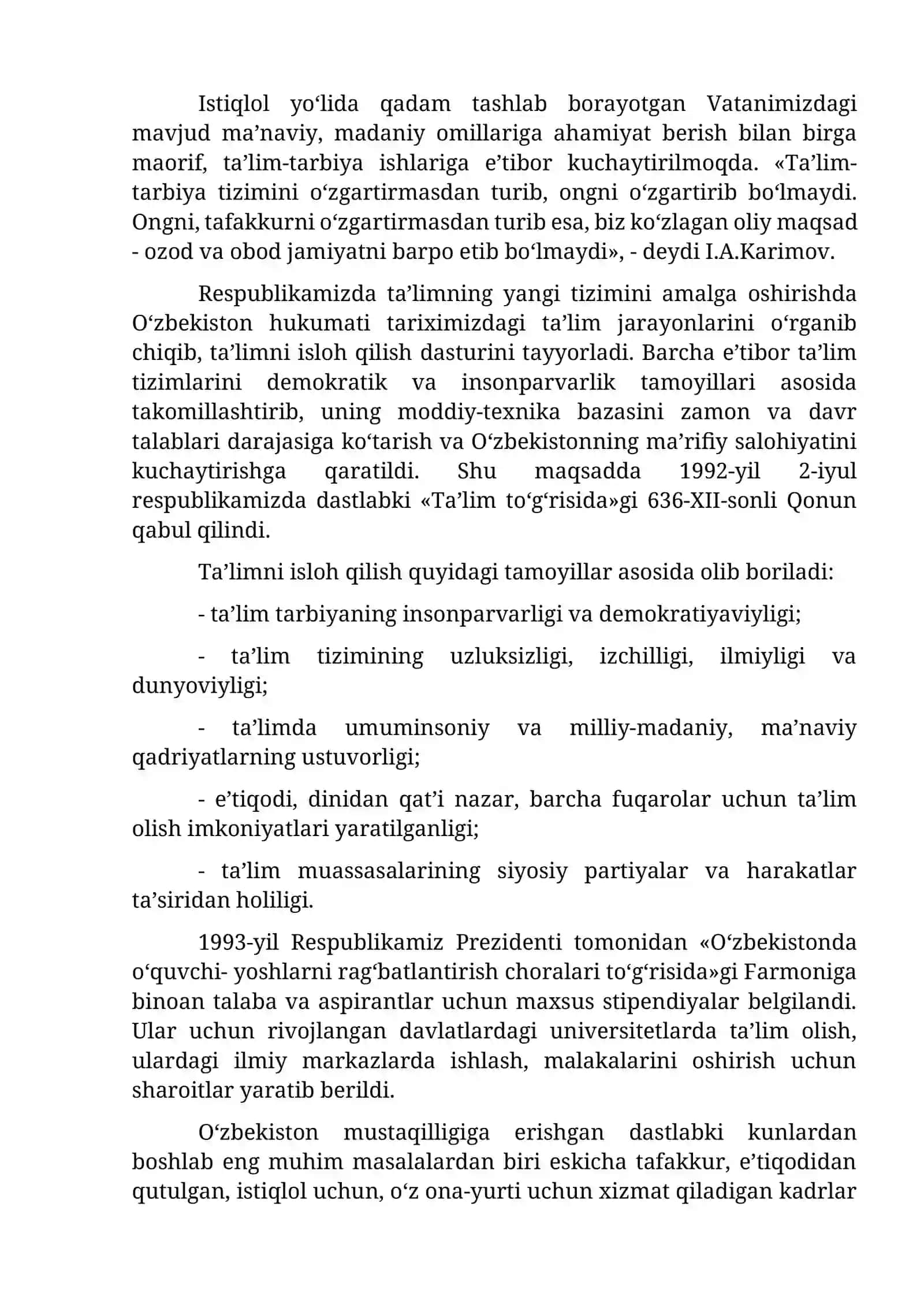 O‘zbekiston Respublikasida taʼlim sohasida amalga oshirilgan islohotlar 2