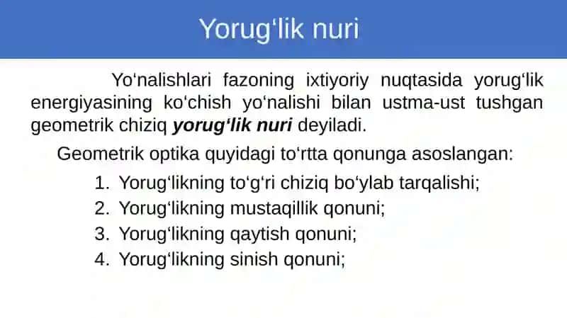 Yorug'likning qaytish va sinish qonunlari 2