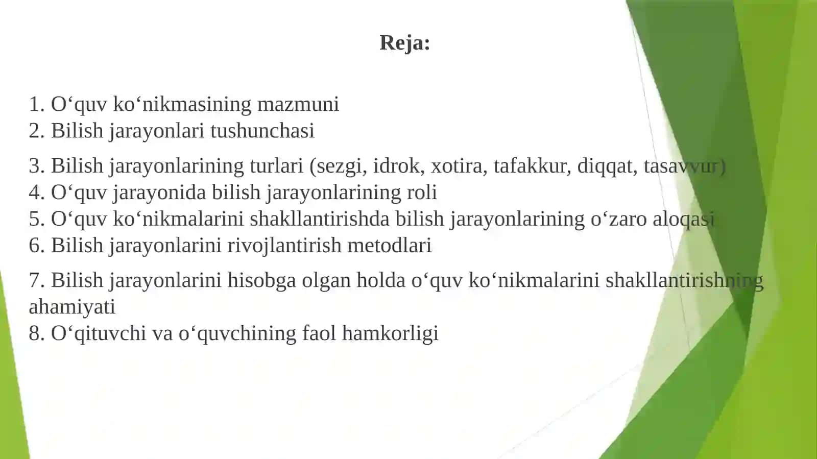 O‘quv ko‘nikmalarini shakllantirishda bilish jarayonlari 2