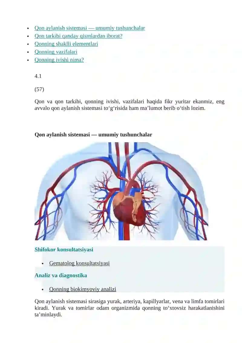 Qon va Qon Yaratuvcisi Anatomiyasi, Fiziologik Xususiyatlari 2