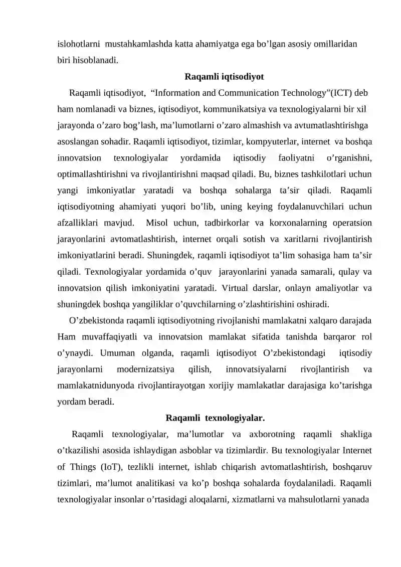O’zbekiston iqtisodiyotida raqamlashtirishning hozirgi ahamiyati 2