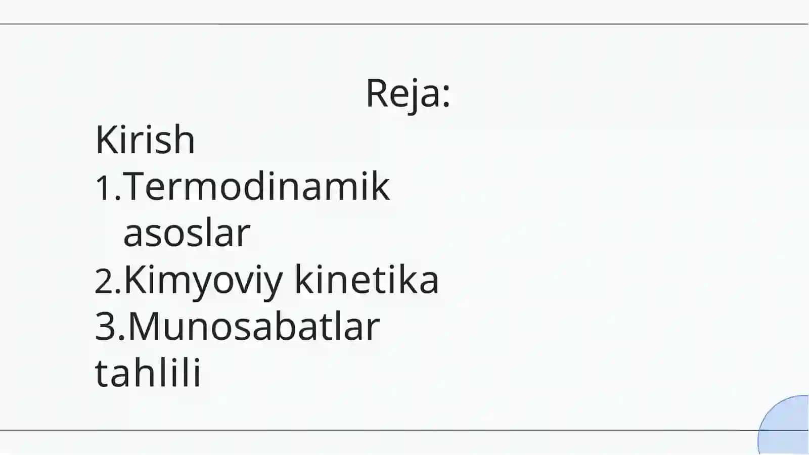 Nomuvozanat jarayonlari termodinamikasi va kimyoviy kinetika oʻrtasidagi munosabatlar 2