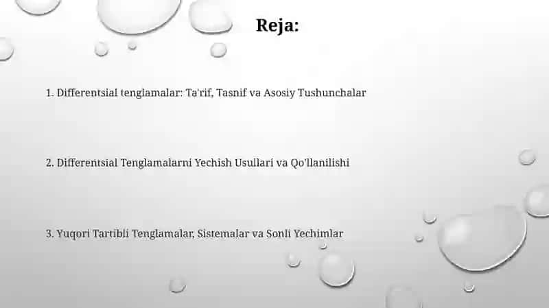 Differensial tenglamalar haqida tushuncha 2