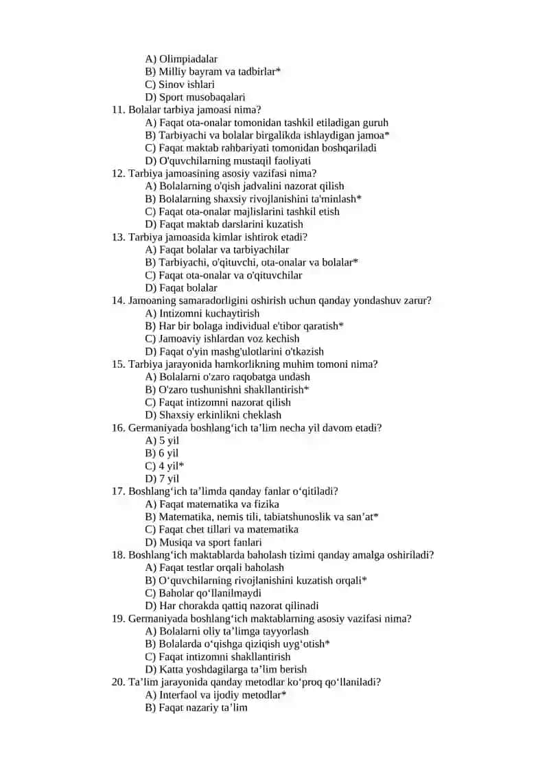 TA’LIM SIFATINI OSHIRISH CHORA TADBIRLARI VA CHET EL TAJRIBALARI 150TEST JAVOBLARI BILAN 2