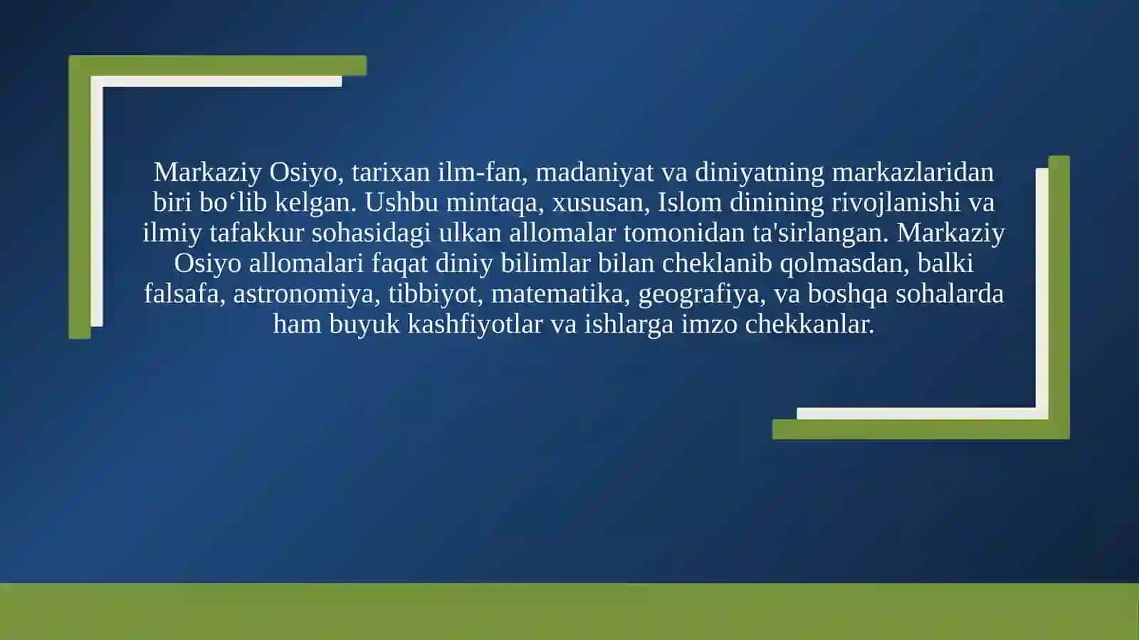 Markaziy Osiyo allomalarining islom ilmlariga qo’shgan hissasi va ularning ahamiyati 2