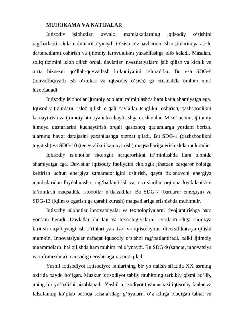 Barqaror Rivojlanish Maqsadlari (SDG) Erishishda Iqtisodiy Islohotlarning Ahamiyati 2